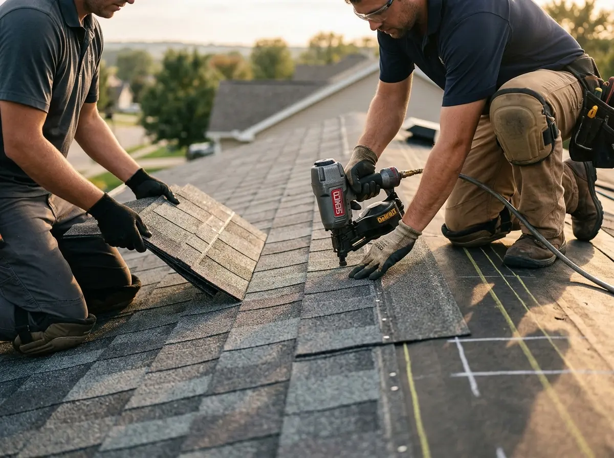 Professional roofer working on a residential roof in Pearl City